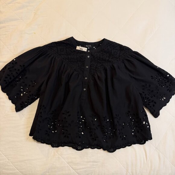 Madewell Black Eyelet Button-Front Blouse – Size XL - Picture 3 of 5